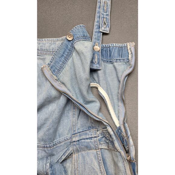 Free People Womens Small Blue Jean Denim Jumpsuit Romper Pockets Belt Go West - Picture 8 of 16
